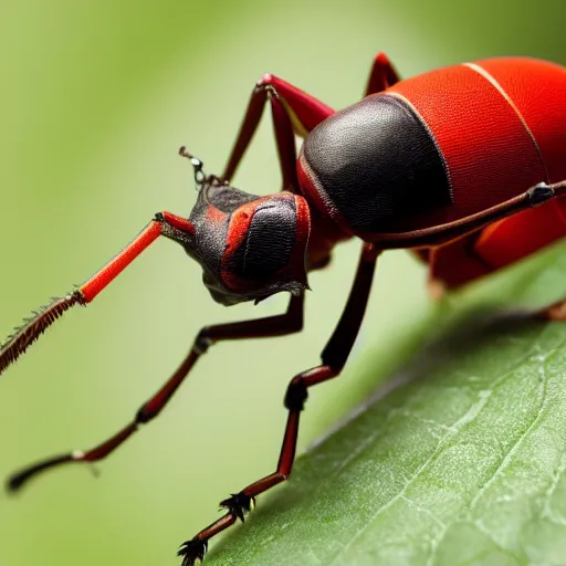 Image similar to giraffe weevil, madagascar, insect, red elytra, macro photography, high quality, 8 k