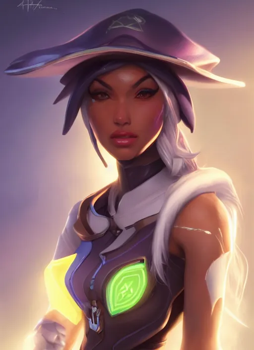 Image similar to character portrait of a fusion of Ashe from Overwatch and Lucio from Overwatch by ArtGerm and Tom Bagshaw, 4k, highly detailed, cinematic lighting, characters merged