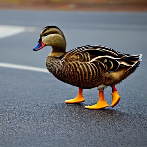 Image similar to a duck crossing a road