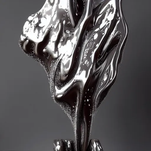 Image similar to melting liquid forms in metal abstract sculpture cyberpunk