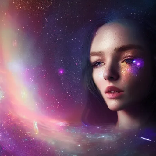 Image similar to woman portrait made out of galaxies floating in space, saturn, highly detailed, beautiful, realistic, comic book art, unreal engine, octane render, sharp focus