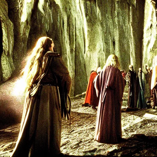 Image similar to a scene from lord of the rings, shamanic ritual run by gandalf