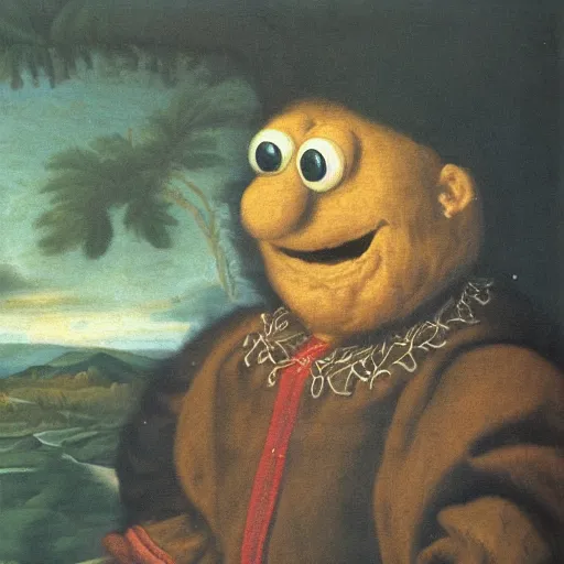 Image similar to Renaissance oil painting of cookie monster