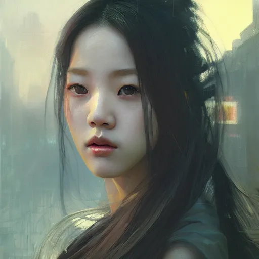 Image similar to kim jisoo, blackpink, hyperrealistic portrait, bladerunner street, art of elysium by jeremy mann and alphonse mucha, fantasy art, photo realistic, dynamic lighting, artstation, poster, volumetric lighting, very detailed face, 4 k, award winning