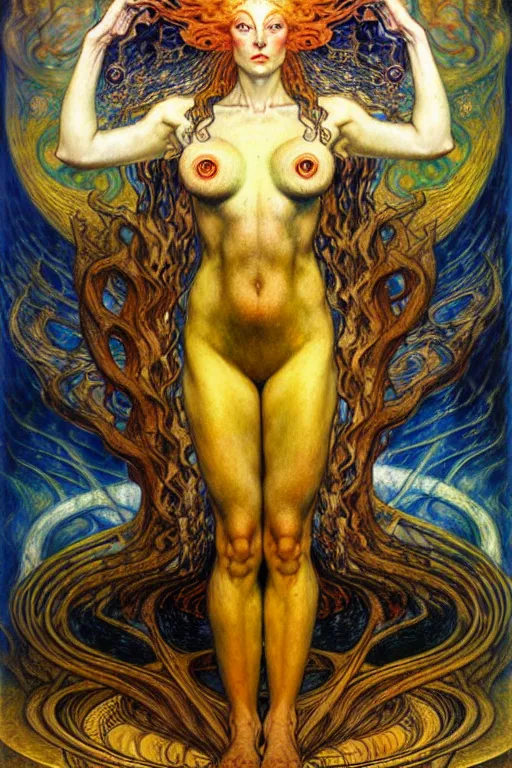 Image similar to Divine Chaos Engine by Karol Bak, Jean Delville, William Blake, Gustav Klimt, and Vincent Van Gogh, symbolist, visionary