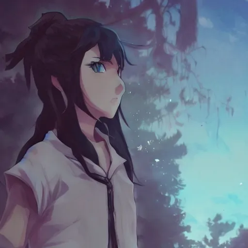 Image similar to Demon Slayer in Makoto Shinkai style, art work, trending, high quality