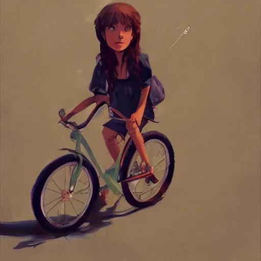 Image similar to Expressive painting of girl riding a bicycle, digital art by Krenz Cushart, trending on artstation