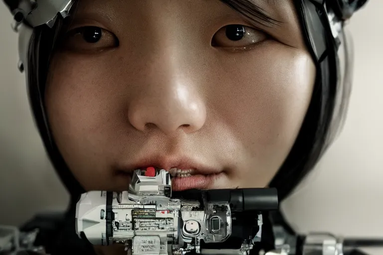 Image similar to portrait of a beautiful Korean cyborg By Emmanuel Lubezki