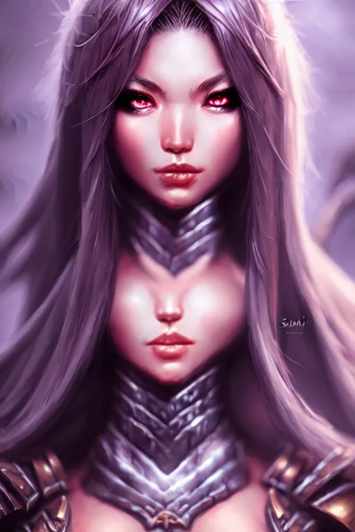 Image similar to sakimi chan, detailed face, standing, fantasy armor, tony sart