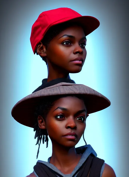 Prompt: An epic fantasy comic book style portrait painting of a young dark skinned girl with short hair wearing fantasy clothes dressed as a boy and wearing newsboy cap, unreal 5, DAZ, hyperrealistic, octane render, cosplay, RPG portrait, dynamic lighting