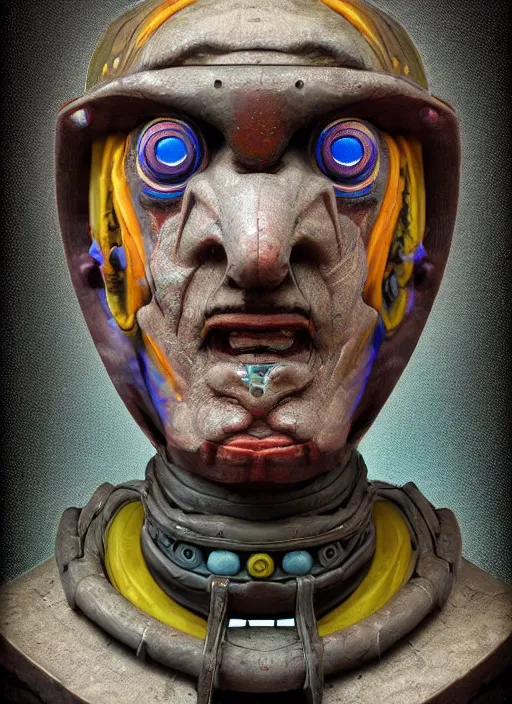 Image similar to portrait of a shaman robot, full colour, the akashic records of literary dreams as decoration, full colour, 3 d shaded, sam wolfe, zbrush central,