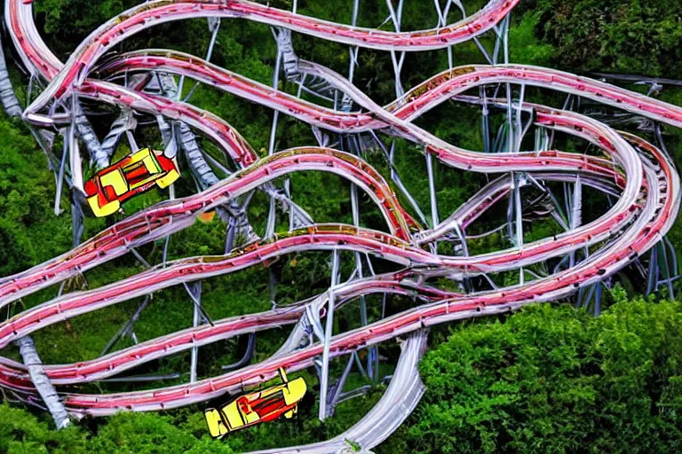 Prompt: a fantastical world of cars driving on rollercoaster highways as seen in the book i spy treasure hunt