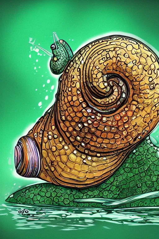 Image similar to pond snail, highly detailed, digital art, sharp focus, trending on art station, illustration