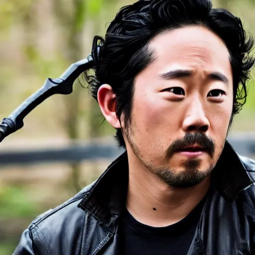 Prompt: Steven Yeun playing Negan Smith from the walking dead,8k,