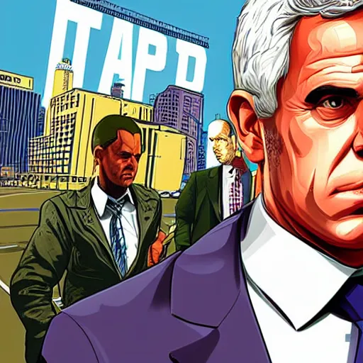 Prompt: portrait of Yair Lapid as a GTA v character. GTA v loading screen illustration by martin ansin, matt bors