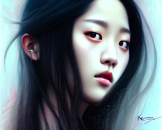 Image similar to jisoo from blackpink, portrait, highly detailed, deep focus, elegant, digital painting, smooth, sharp focus, illustration, ultra realistic, 8 k, art by karol bak and agnes cecile