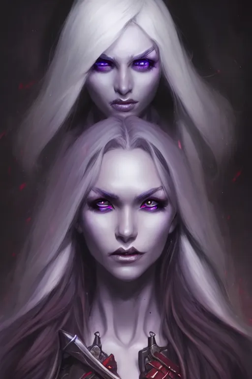 Image similar to realistic character concept portrait art of a female drow necromancer, scythe, pretty face, long dark hair, by stanley artgerm lau, wlop, rossdraws, james jean, andrei riabovitchev, marc simonetti, and sakimichan, tranding on artstation