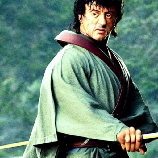 Image similar to Sylvester Stallone as samurai , a film still