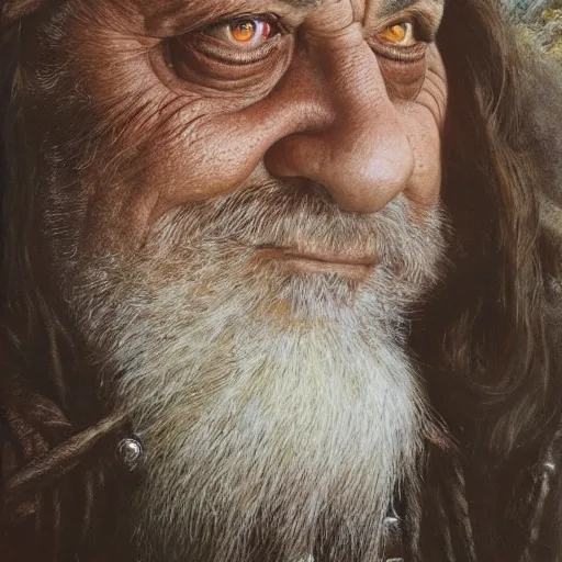 Image similar to portrait of danny devito as gimli, by alan lee, lord of the rings calendar, smooth, detailed terrain, oil painting, matte painting, concept art, trending on artstation