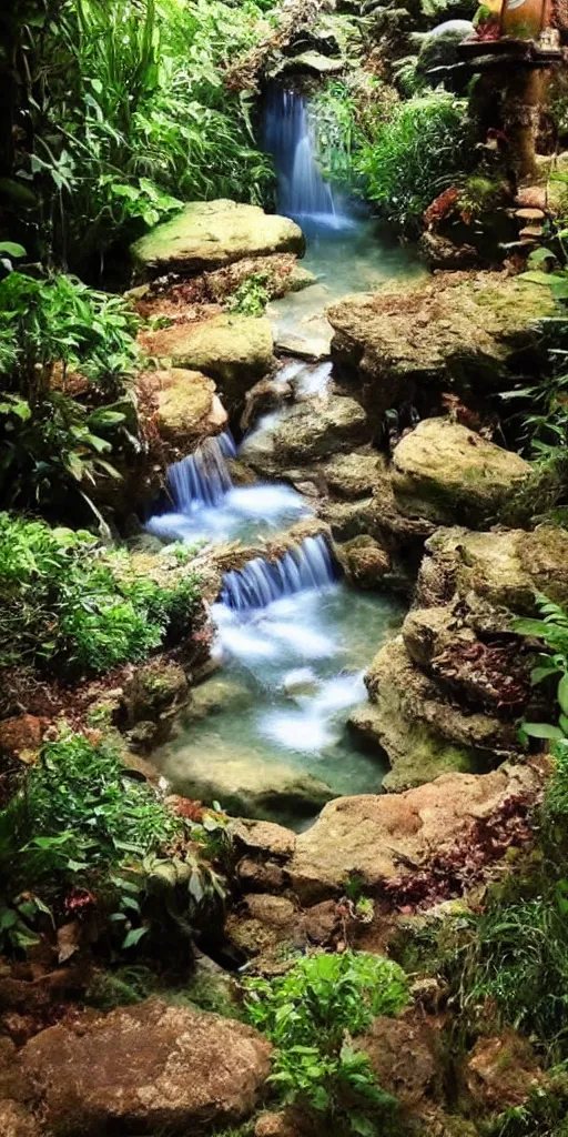 Image similar to beautiful lush magical enchanted serene cozy watery grotto