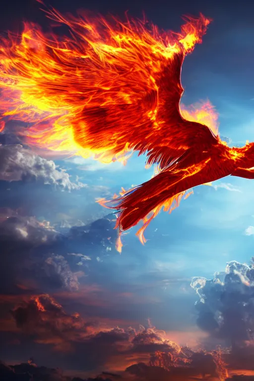 Image similar to photograph of a flaming phoenix, fantasy, ultra detailed, photorealism, 4k, 8k, cinematic lighting