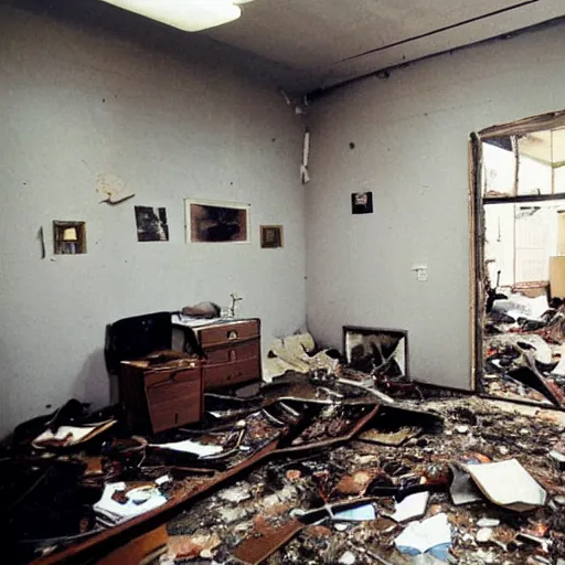 Prompt: The conceptual art shows a scene of total destruction. A room has been completely wrecked, with furniture overturned, belongings strewn about, and debris everywhere. The only thing left intact is a single photograph on the wall. This photograph is the only evidence of what the room once looked like. It shows a tidy, well-appointed space, with everything in its place. The contrast between the two images is stark, and it is clear that the destruction was complete and absolute. by Simon Bisley, by Dora Maar geometric, realistic