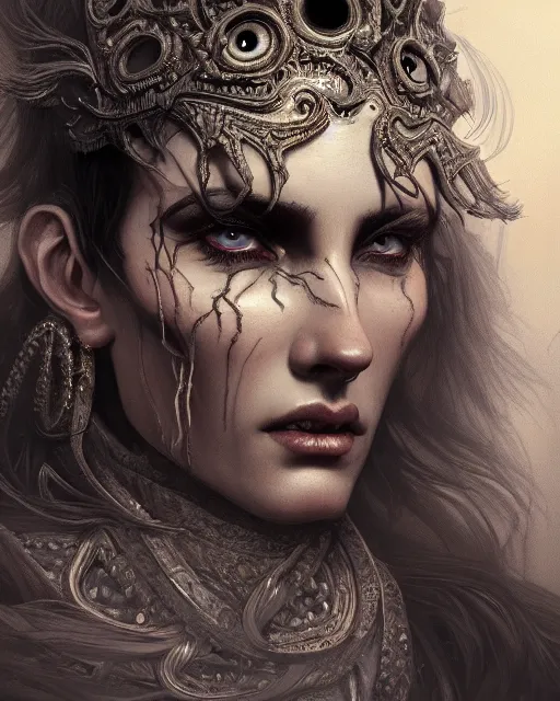 Prompt: sexy eyes filled with evil, accurate details, dramatic, intricate, elegant, highly detailed, digital painting, artstation, concept art, sharp focus, illustration, art by Gustave Dore, octane render