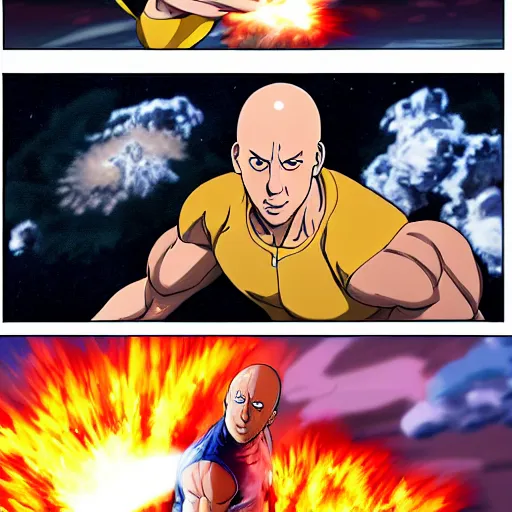 Prompt: vin diesel as saitama throwing a car into space - n 9