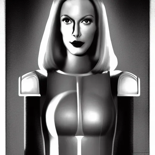 Image similar to portrait of female android, from a film noir movie