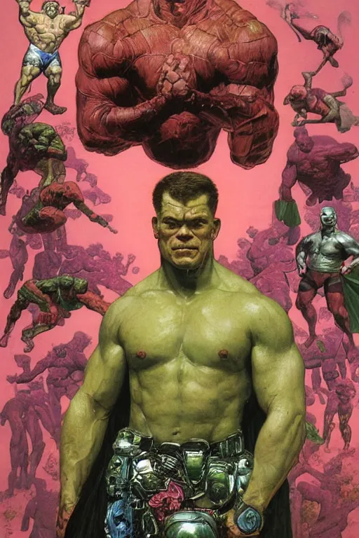 Image similar to head and torso portrait of jocko willink as huge superhero mutant warrior, dynamic action, pink and green, by lawrence alma tadema and zdzislaw beksinski and norman rockwell and tom lovell and greg staples and john william waterhouse