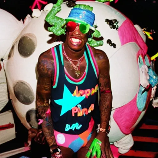 Image similar to dennis rodman in an intergalactic party