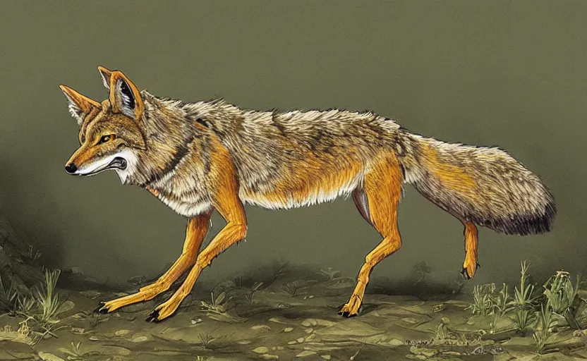 Image similar to scorpion-tailed coyote, fantasy art