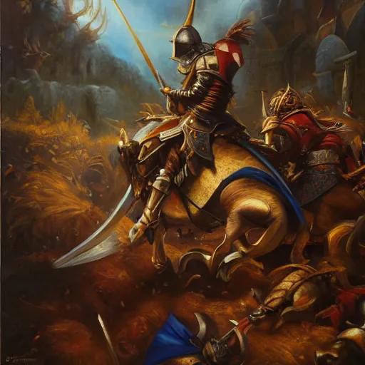 Prompt: knights fighting, oil painting by justin gerard, deviantart