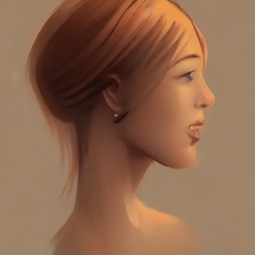 Image similar to a half profile Concept art portrait of a young woman with floating hair against a gloomy background in the style of max schulz xoco1 trending on artstation,