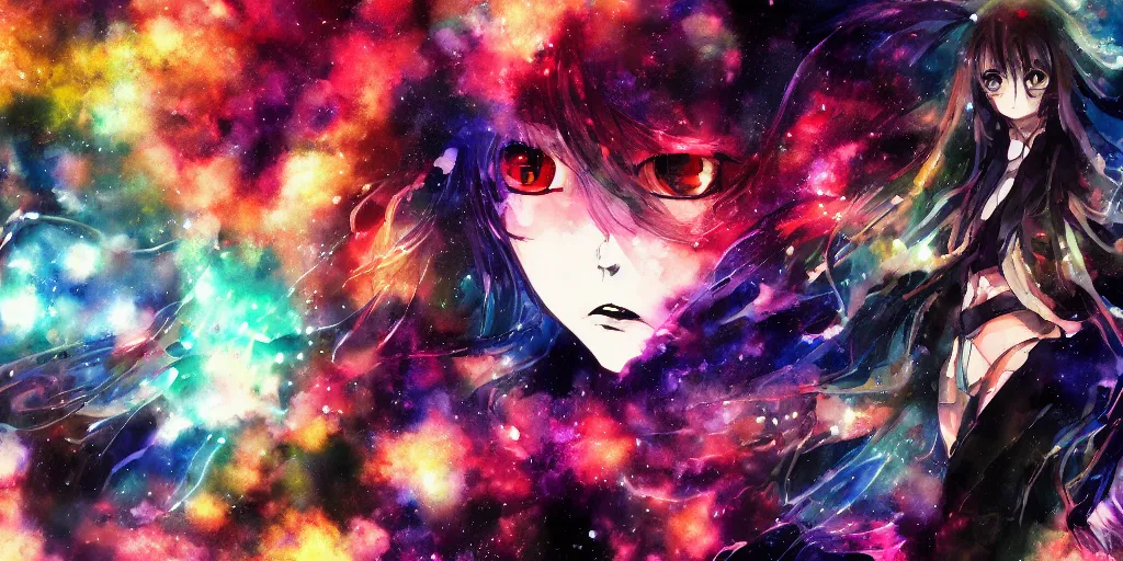 Image similar to the coming AI singularity, ultrawide watercolor, anime