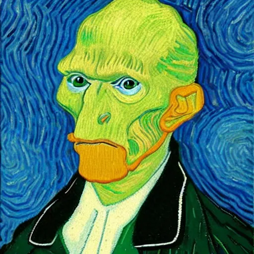 Image similar to handsome squidward portrait, van gogh art style