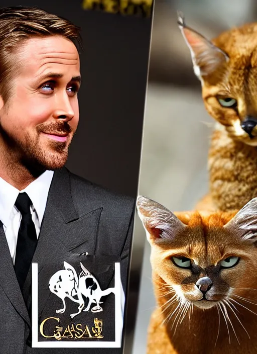 Image similar to Ryan Gosling and caracal cat