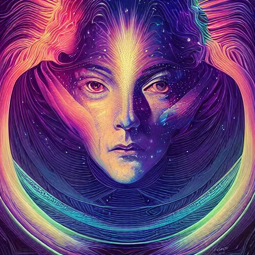 Image similar to beautiful portrait of intelligence, spatial space deformation in latent space, math art, astral plane, key light, by artgerm and dan mumford and gustave dore