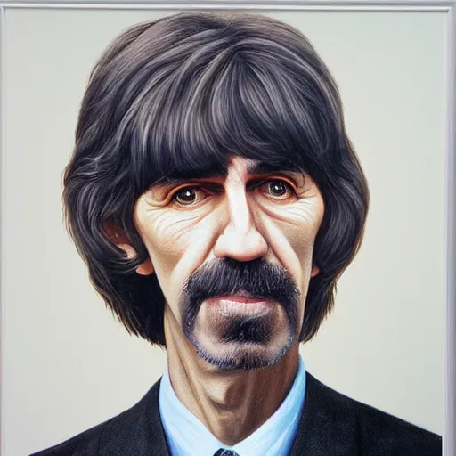 Image similar to Caricature portraits done of George Harrison, realistic, hyperrealistic, very realistic, highly detailed, very detailed, extremely detailed, detailed, oil painting, digital art, trending on artstation