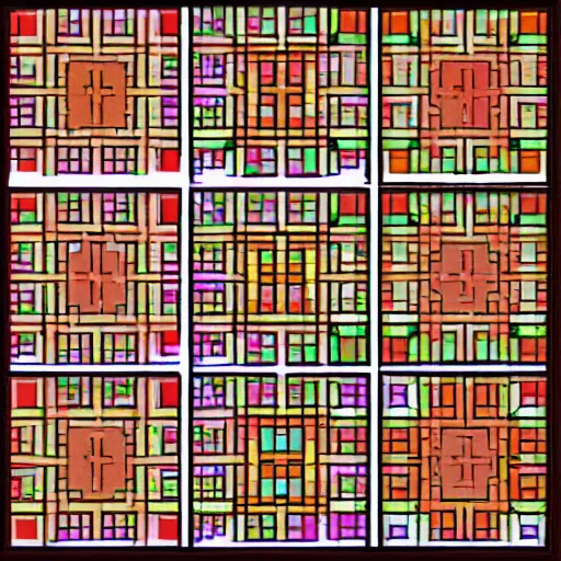 Image similar to grid 3 by 3 squares, each square has its own color, pixelart