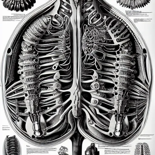 Image similar to robot anatomy by ernst haeckel, masterpiece, vivid, very detailed