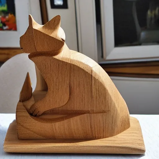 Image similar to wooden statue of a cat on bread