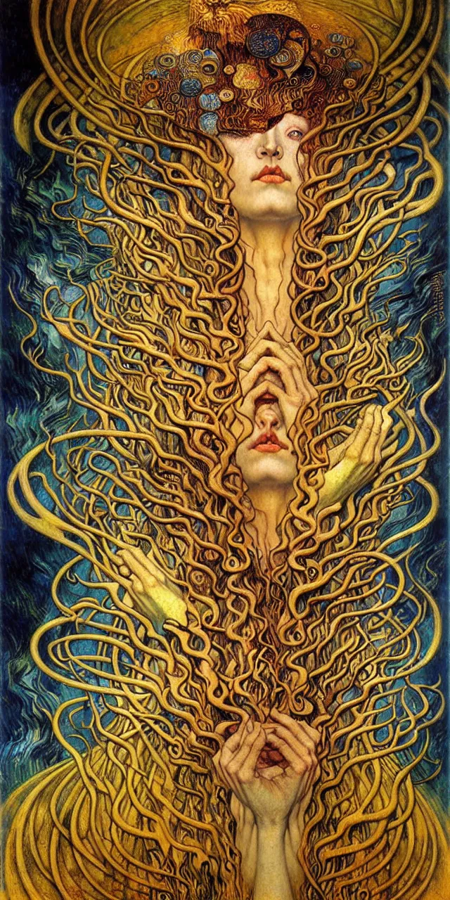 Image similar to Divine Chaos Engine by Karol Bak, Jean Delville, William Blake, Gustav Klimt, and Vincent Van Gogh, symbolist, visionary