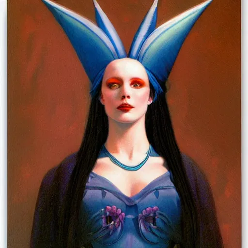 Prompt: portrait of a blue and pink queen, by gerald brom