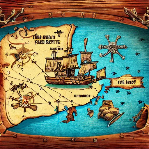 Image similar to pirate treasure map with an x marking the spot, concept art, illustrated, highly detailed, high quality, bright colors, optimistic,