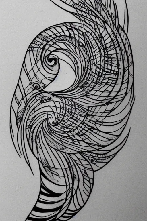 Image similar to a simple tattoo design of birds flying in a 8 spiral, ink, line art