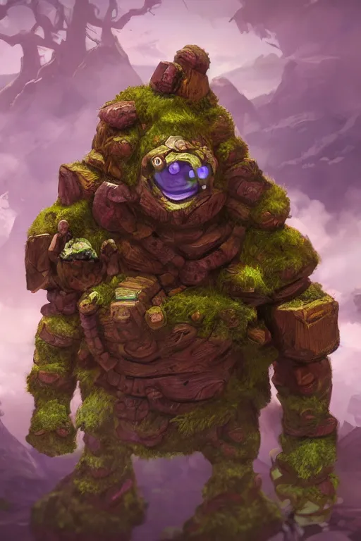 Image similar to zelda fantasy art giant golem troll wood rock greeble gemstone, global illumination ray tracing hdr fanart arstation by sung choi and eric pfeiffer and gabriel garza and casper konefal