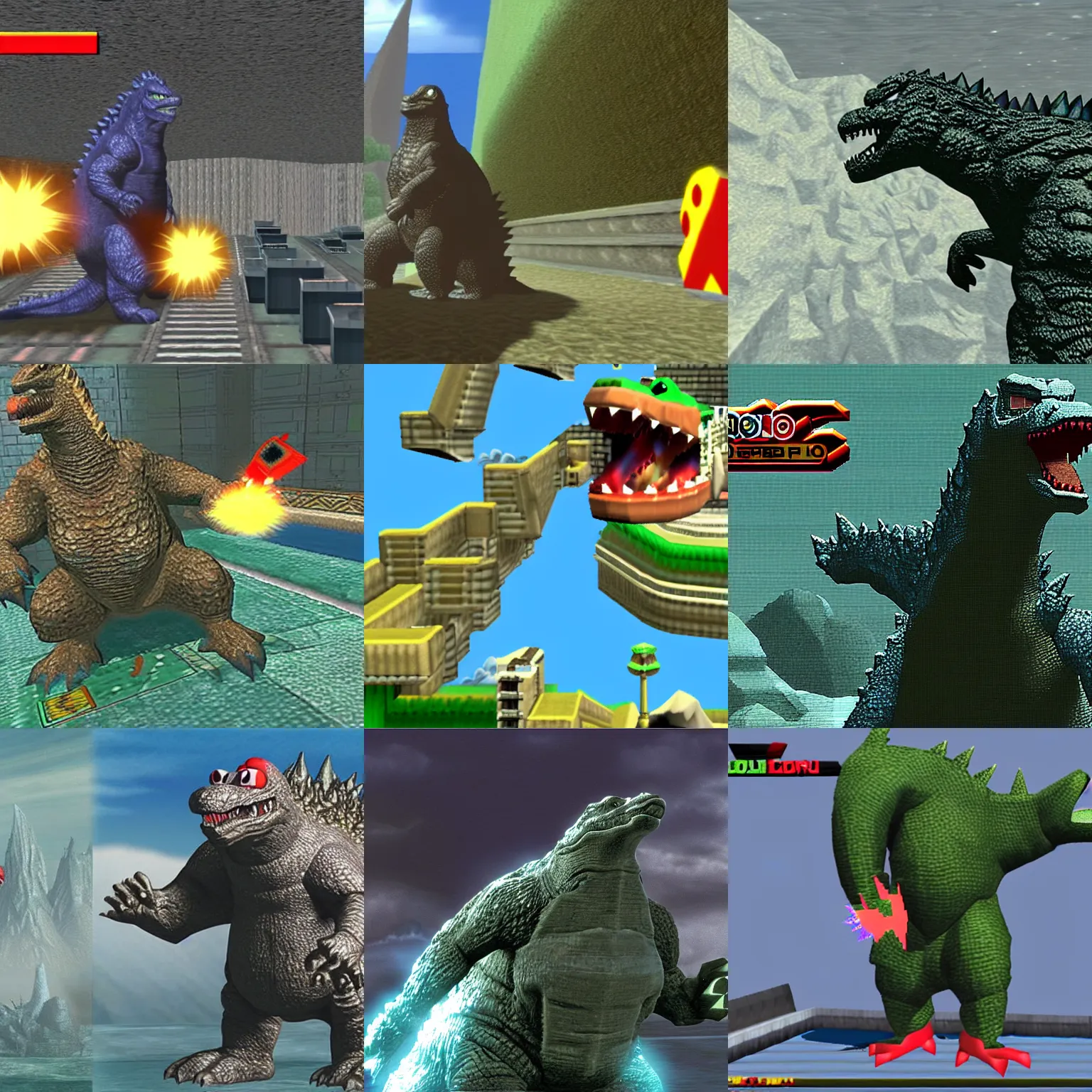Prompt: screenshot of ((((godzilla)))) from the video game Super Mario 64