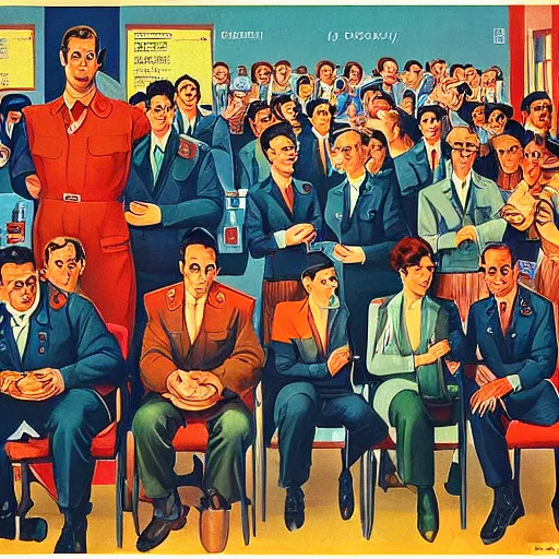 Image similar to a detailed and complex, highly detailed, concept art, soviet propaganda poster depicting glorious office workers. painting by irakli toidze