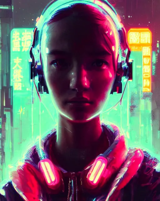 Image similar to detailed portrait Neon Operator Girl, cyberpunk futuristic neon, reflective puffy coat, decorated with traditional Japanese ornaments by Ismail inceoglu dragan bibin hans thoma greg rutkowski Alexandros Pyromallis Nekro Rene Maritte Illustrated, Perfect face, fine details, realistic shaded, fine-face, pretty face